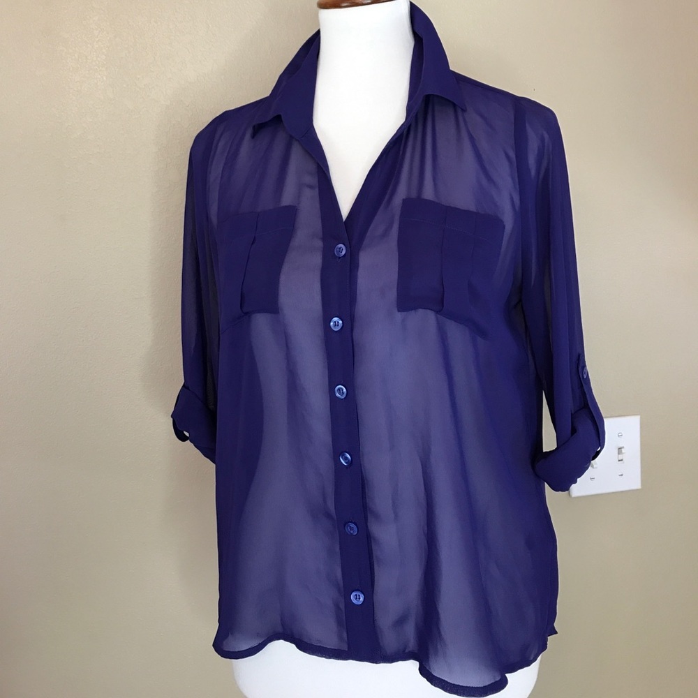 MINE Sheer Purple Tunic Blouse M